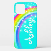 Coques Case-Mate iPhone Rainbow stars aqua ciel brillant nom personnalisé (Verso)