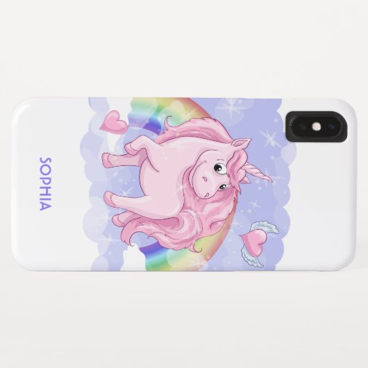 Coques Case-Mate iPhone Rainbow Unicorn Nom personnalisé (Dos (Horizontal))
