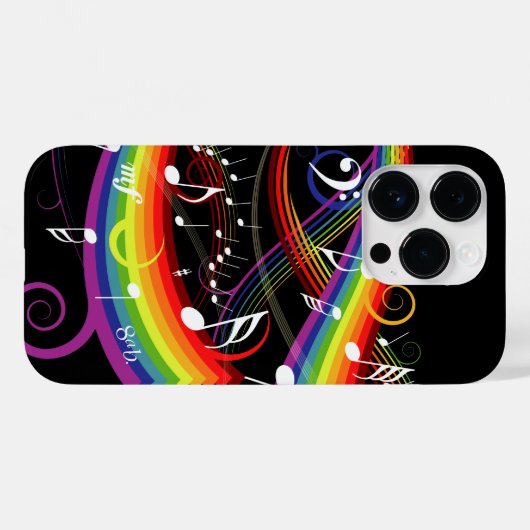 Coques Case-Mate iPhone Rainbow White Music Notes sur Black (Verso (horizontal))