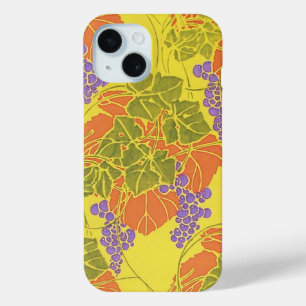 COQUE POUR iPhone 15 RAISINS, VIGNES DE CÉRÉALES, ORANGE JAUNE VIERGE V