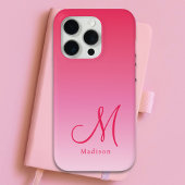 Coques Case-Mate iPhone Raspberry Pink Gradient Nom du monogramme personna