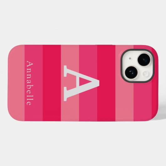 Coques Case-Mate iPhone Raspberry Pink Strips Nom du monogramme personnali (Verso (horizontal))