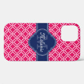 Coques Case-Mate iPhone Raspberry Rose Wht Marocain Motif Marine Monogramm (Verso (horizontal))