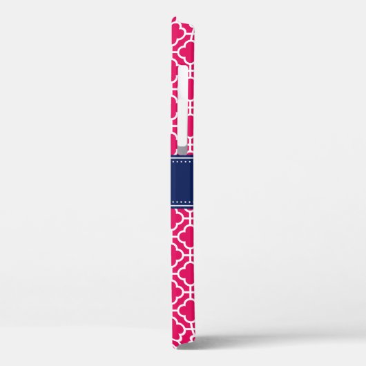Coques Case-Mate iPhone Raspberry Rose Wht Marocain Motif Marine Monogramm (Verso / Gauche)