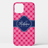 Coques Case-Mate iPhone Raspberry Rose Wht Marocain Motif Marine Monogramm (Verso)
