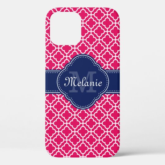 Coques Case-Mate iPhone Raspberry Rose Wht Marocain Motif Marine Monogramm (Verso)