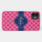 Coques Case-Mate iPhone Raspberry Rose Wht Marocain Motif Marine Monogramm (Dos (Horizontal))
