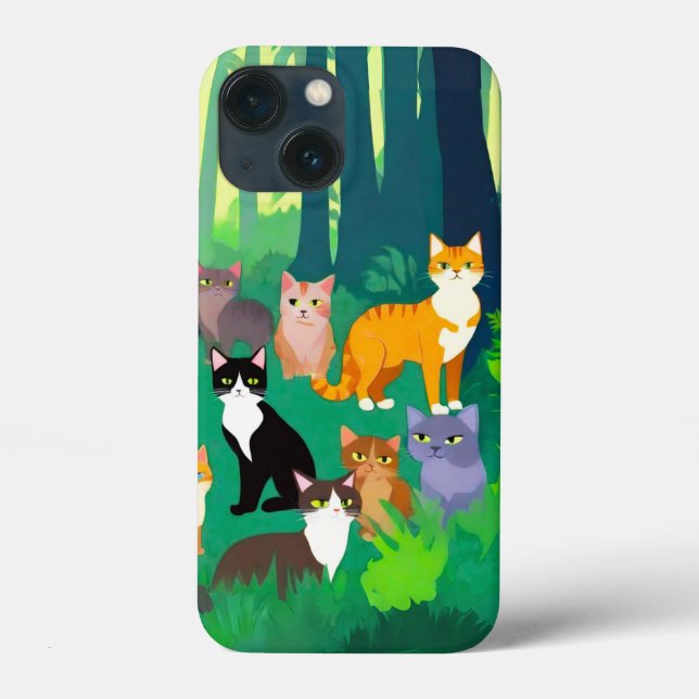 Coques Case-Mate iPhone Rassemblement de chats dans une clairière de forêt (Verso)