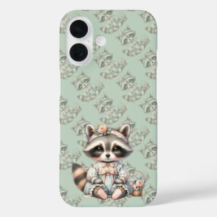 Coques iPhone 16 Raton laveur pastel Cottagecore habillé vintage