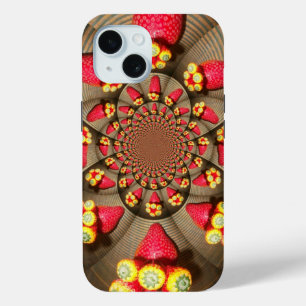 Coque Pour iPhone 15 Ravissement rouge coloré : Caléidoscope de fraises