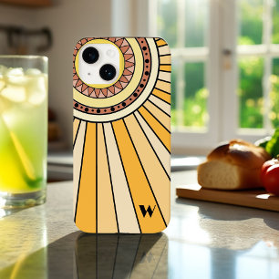 Coque Pour iPhone 14 Rayons de soleil Retro jaune Lettre monographique