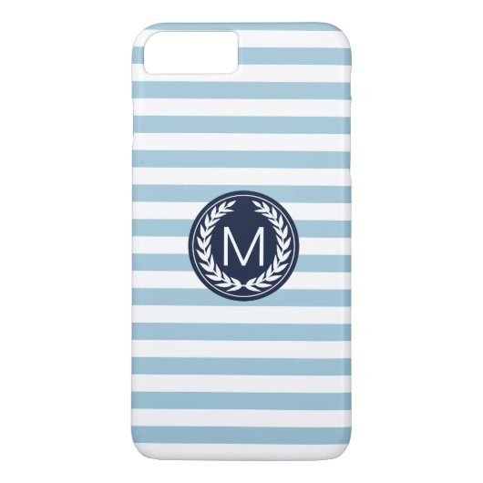 Coques Case-Mate iPhone Rayure bleu-clair avec le monogramme de guirlande (Dos)