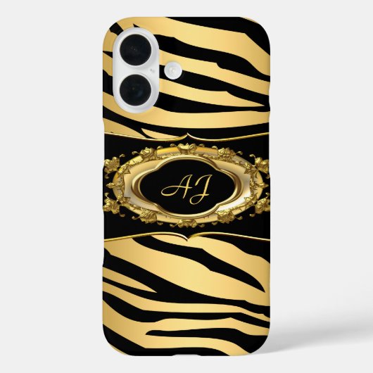 Coques Case-Mate iPhone Rayure de zèbre monogrammée noir orné or (Verso)