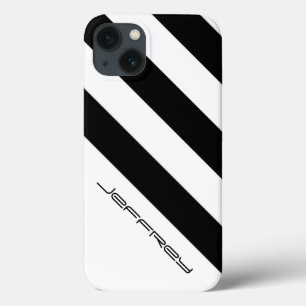 iPhone 13 Case Rayure diagonale noire et blanche de cas moderne