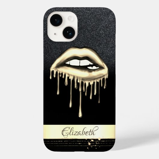 Coques Case-Mate iPhone Rayure dorée, lèvres dégoulinantes métalliques ver (Verso)