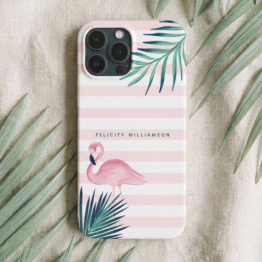 Coques Case-Mate iPhone Rayure rose et blanche de paume de Flamant rose