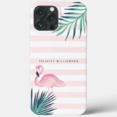 Coques Case-Mate iPhone Rayure rose et blanche de paume de Flamant rose (Verso)