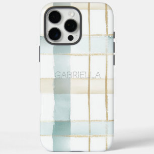 Coques iPhone 16 Pro Max Rayures à carreaux bleu crème blanc