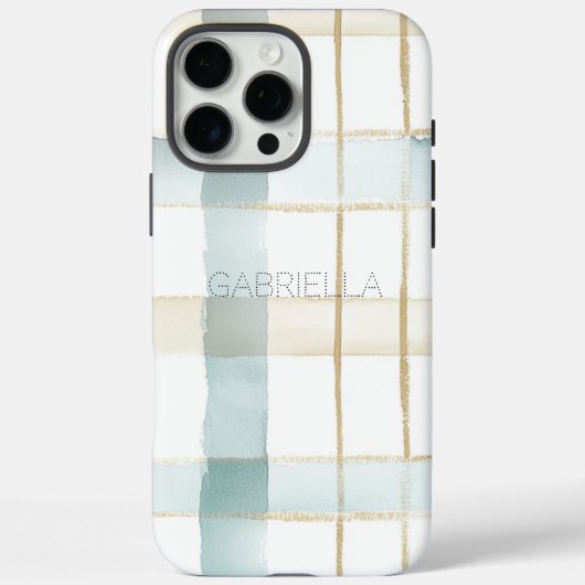 Coques Case-Mate iPhone Rayures à carreaux bleu crème blanc  (Verso)
