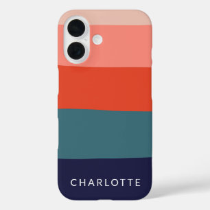 Coques iPhone 16 Rayures abstraites larges personnalisées Navy et R