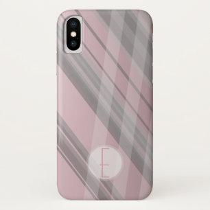 Coques Pour iPhone Rayures abstraites/Rose fumé & Gris/Monogramme