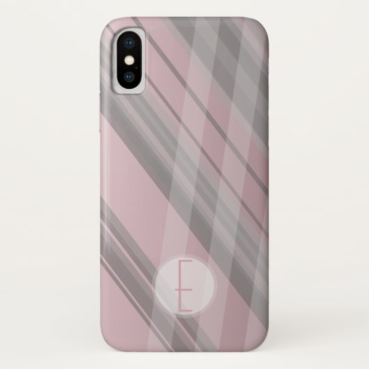 Coques Case-Mate iPhone Rayures abstraites/Rose fumé & Gris/Monogramme (Dos)