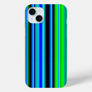Coque iPhone 15 Mini Rayures arc-en-ciel bleu vert