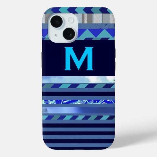 Coques Case-Mate iPhone rayures & bleu turquoise M personnalisé initial (Verso)
