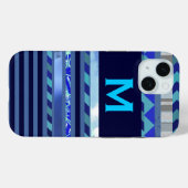 Coques Case-Mate iPhone rayures & bleu turquoise M personnalisé initial (Verso (horizontal))