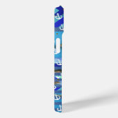 Coques Case-Mate iPhone rayures bleu turquoise & motif d'ancre (Verso / Droite)