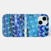 Coques Case-Mate iPhone rayures bleu turquoise & motif d'ancre (Verso (horizontal))