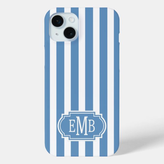 Coques Case-Mate iPhone Rayures Bleues et Blanches Monogrammées (Verso)