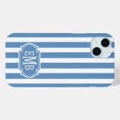 Coques Case-Mate iPhone Rayures Bleues et Blanches Monogrammées (Verso (horizontal))