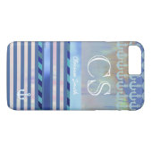 Coques Case-Mate iPhone rayures bleues, nom/initiales & ancres (Dos (Horizontal))