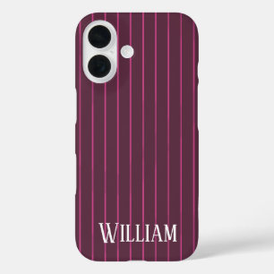 Coques iPhone 16 Rayures bordeaux personnalisées