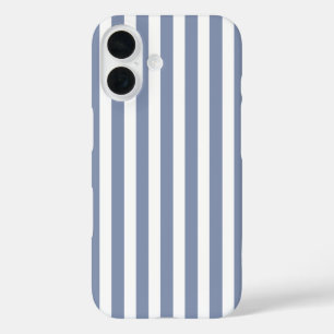 Coques iPhone 16 Rayures de bonbon bleu gris et blanc