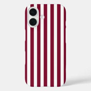 Coques iPhone 16 Rayures de bonbon bordeaux et blanc