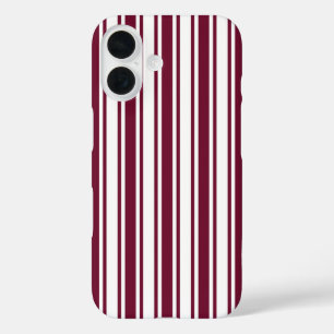 Coques iPhone 16 Rayures de bonbon rouge burgundy et blanc