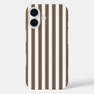 Coques iPhone 16 Rayures de bonbon taupe et blanc
