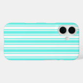 Coques Case-Mate iPhone Rayures de bonbon turquoise et blanc (Verso (horizontal))