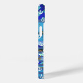 Coques Case-Mate iPhone rayures de turquoise et motif bleus d'ancre (Verso / Droite)