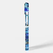 Coques Case-Mate iPhone rayures de turquoise et motif bleus d'ancre (Verso / Gauche)