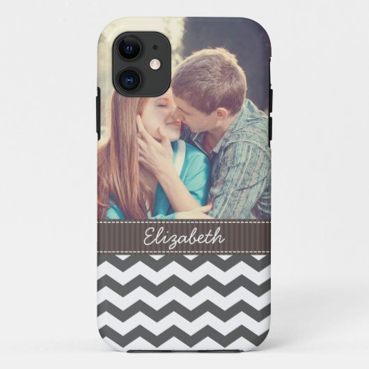 Coques Case-Mate iPhone Rayures de zigzag de gris de charbon de bois de (Dos)