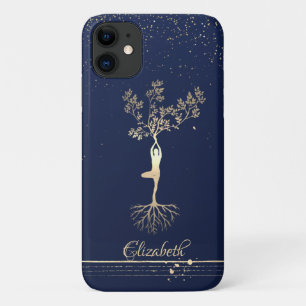 Case-Mate iPhone Case Rayures dorées, bleu marine, silhouette de trois f