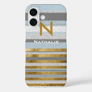 Coques iPhone 16 rayures élégantes personnalisées & monogramme