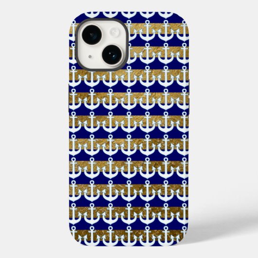 Coques Case-Mate iPhone rayures et ancres blanches marine motif (Verso)