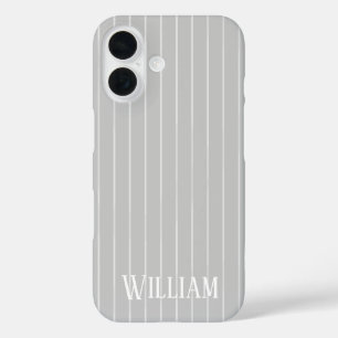 Coques iPhone 16 Rayures fines grises claires personnalisées
