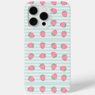 Coque iPhone 15 Pro Max Rayures fraise rose