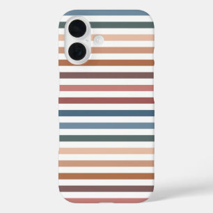 Coques iPhone 16 Rayures horizontales terre cuite et sarcelle
