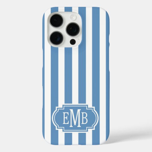 Coques Case-Mate iPhone Rayures Monogramme Bleu et Blanc (Verso)